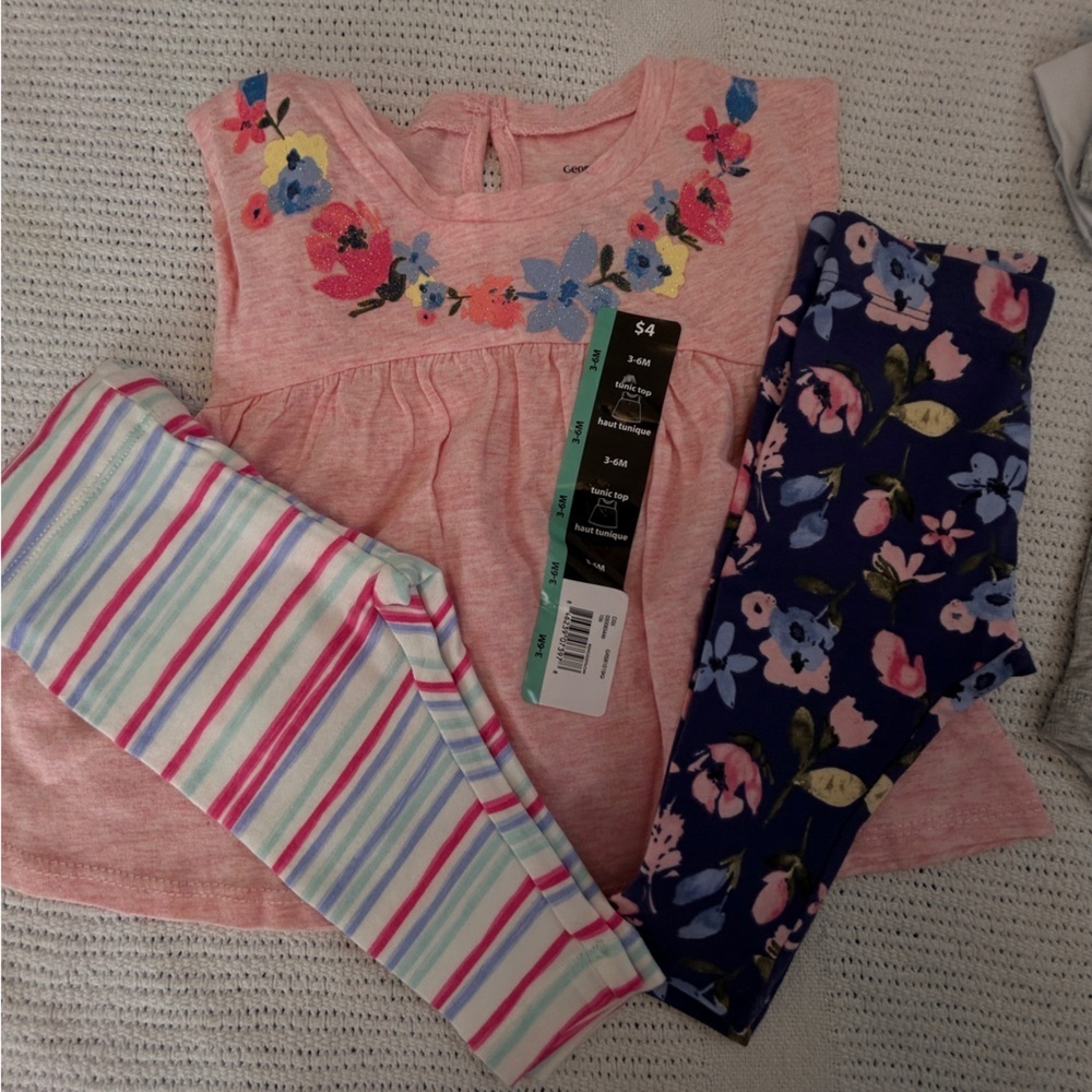 Walmart Baby Girl Size 3-6 Months Clothing Bundle 3 Tops, 2 pants, 1 Shorts NWT - Picture 5 of 5